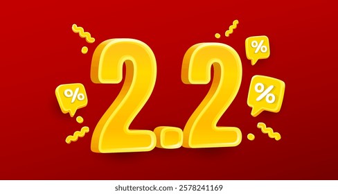 Special offer, shopping day 2.2, marketing poster. Vector illustration