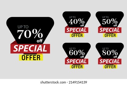 Special offer or shopping discount label. Retail paper sticker. Promotional sale badge with text. 