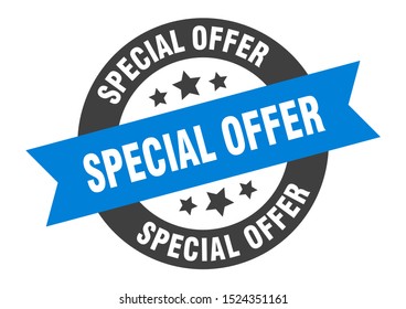 special offer sign. special offer blue-black ribbon sticker