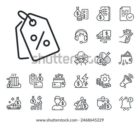 Special offer sign. Cash money, loan and mortgage outline icons. Shopping tags line icon. Discount coupons symbol. Discount tags line sign. Credit card, crypto wallet icon. Vector