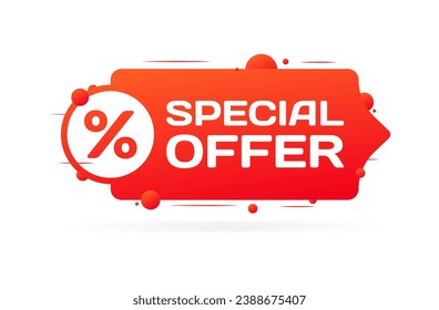 Signo de oferta especial. Plano, rojo, icono de porcentaje, signo de oferta especial. Icono de vector