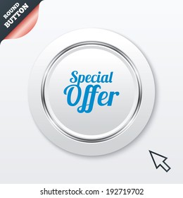 Special offer sign icon. Sale symbol. White button with metallic line. Modern UI website button with mouse cursor pointer. Vector
