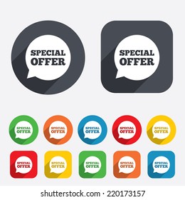 Special offer sign icon. Sale symbol in speech bubble. Circles and rounded squares 12 buttons. Vector