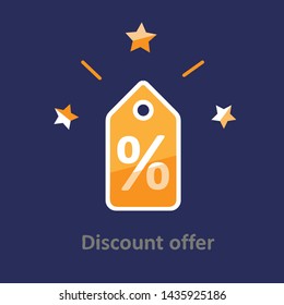 Special offer sign, shopping tags icon, discount tag vector, orange line color, coupons symbol, percentage label, black friday banner, price star sticker, day purchase illustration, sale label flat