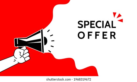 Special offer sign, tagline symbol. Megaphone banner. Sale. Megaphone speech bubble. Marketing and advertising tag. Vector background design illustration