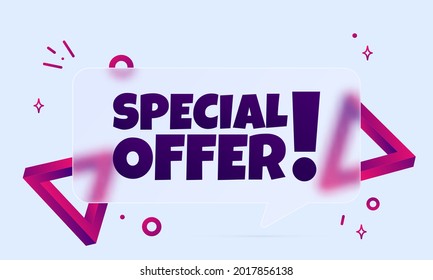 Special offer. Speech bubble banner with Special offer text. Glassmorphism style. For business, marketing and advertising. Vector on isolated background. EPS 10.