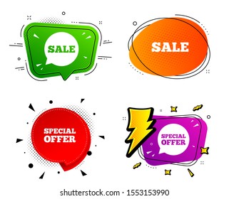 Special offer speech bubbles symbols. Banner badges, various colors. Sale icons. Shopping signs. Chat bubble vector shape. Gradient banner. Price tag. Vector