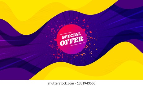 Special offer sticker. Fluid liquid background with offer message. Discount banner shape. Sale coupon bubble icon. Best advertising coupon banner. Special offer badge shape. Vector