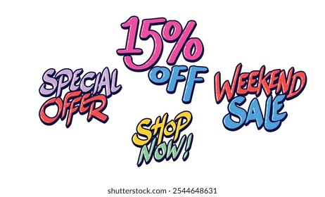 Special offer sticker. Hand drawn design typography with colorful. Promotion stickers expression. Vector illustration