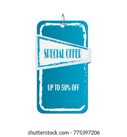 special offer sticker label price tag labelsale with blue and white color  isolated on white background