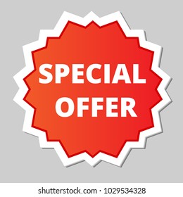special offer, sticker, red banner, star