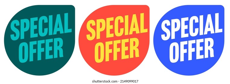 Juego de etiquetas de oferta especial con forma de burbuja de voz. Marca de etiqueta de precio con ilustración vectorial de promoción de trato especial aislada en fondo blanco