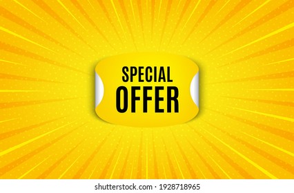 Special offer sticker. Yellow background with offer message. Discount paper banner. Sale coupon tag icon. Best advertising coupon banner. Special offer badge shape. Abstract background. Vector