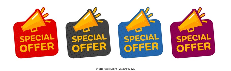 Adesivos de oferta especial com megafone - ilustração vetorial	