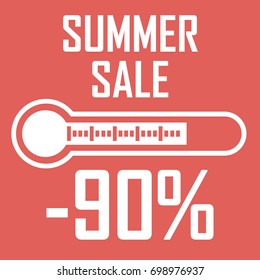 Special offer, summer discount in the form of a thermometer that shows ninety percent. Summer Sale. Illustration of thermometer