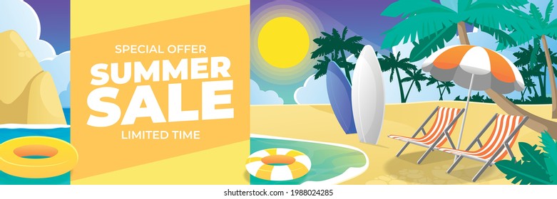 Special Offer Summer Sale Banner with Beach Background