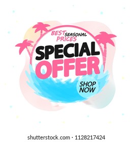 Special Offer, Summer sale tag, discount banner design template, app icon, vector illustration