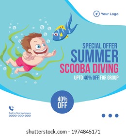 Special offer summer scooba diving banner design template. Vector graphic illustration.