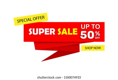 Special offer Super sale banner template up to 50% off shop now text. ready to use for advertising, discount banner, online shop promotion, holyday season in modern flat style design. vector eps 10