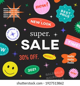 Special Offer Super Sale Banner Vector Design. Hipster background with promo label stickers.