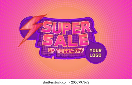 Special offer super sale banner promotion template with halftone sunburst background