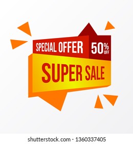 Special offer super sale discount up to 50 percentage off promotion marketing with red and yellow sticker. card, banner, business advertising. Vector illustration.