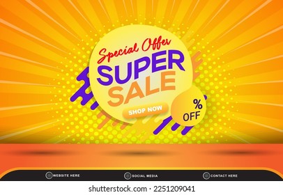 special offer super sale discount template banner with blank space for product sale with abstract gradient orange and yellow background design