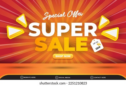 special offer super sale discount template banner with blank space for product sale with abstract gradient orange and red background design