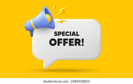 Special offer tag. 3d speech bubble banner with megaphone. Sale sign. Advertising Discounts symbol. Special offer chat speech message. 3d offer talk box. Vector