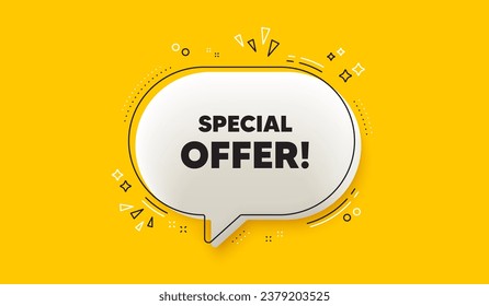 Special offer tag. 3d speech bubble yellow banner. Sale sign. Advertising Discounts symbol. Special offer chat speech bubble message. Talk box infographics. Vector
