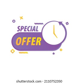 Special offer tag. Special offer badge with a clock. Special offer sticker. Illustration design. Vector art. Graphic design.