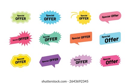 Special Offer tag badge icon set. Special offer, big sale, discount, best offer price and pricing tag badge and labels design for Marketing Materials. vector illustration.