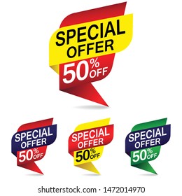 Special Offer tag banners in various colours Vector Illustration.