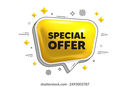 Special offer tag. Chat speech bubble 3d icon. Sale sign. Advertising Discounts symbol. Special offer chat message. Speech bubble banner with stripes. Yellow text balloon. Vector