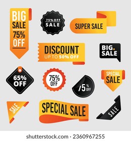 Colección de etiquetas de oferta especial, conjunto de elementos de banner para el sitio web y la publicidad. Diseño de etiquetas de descuento, venta de cupones web. Iconos de la insignia de promoción de vectores