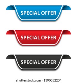 Special offer tag label set. Attention ribbon badge. Vector illustration