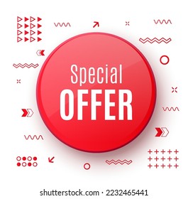Special Offer Tag. Red Discount Banner with Trendy Shapes. Vector Illustration