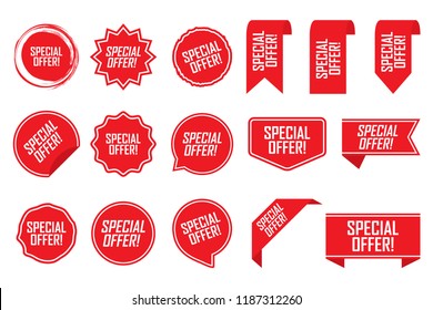 Special offer tag set in red. Vector illustration.