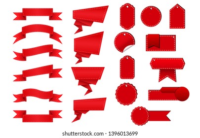 Special offer tag set red flat ribbons. vector illustration