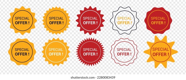 special offer tag set in red vector illustration.