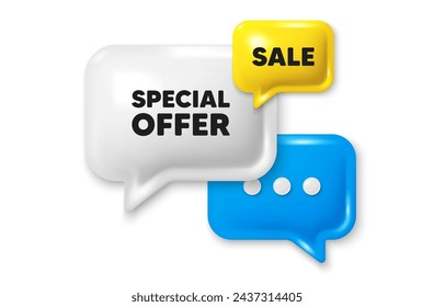 Special offer tag. Offer speech bubble 3d icon. Sale sign. Advertising Discounts symbol. Special offer chat offer. Speech bubble sale banner. Discount balloon. Vector