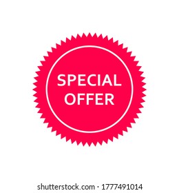 Vector de etiqueta de oferta especial aislado en blanco. Ilustración especial de banner rosa.