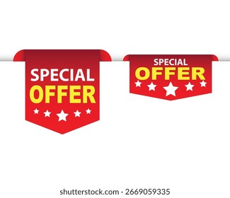 Special Offer Tag Vector,  Red Sale Label Design with Stars