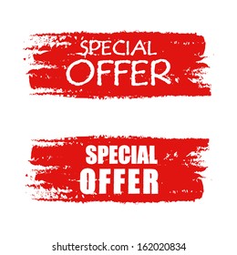 special offer - text on red drawn banner, business concept, vector