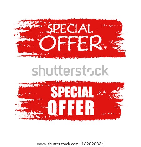 special offer - text on red drawn banner, business concept, vector