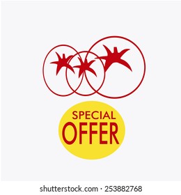 special offer in tomatoes   over white color background