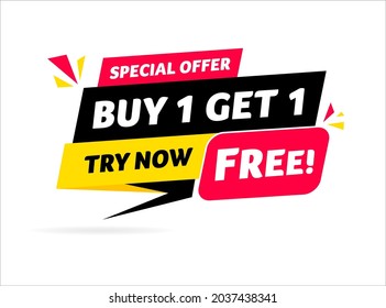 Special Offer, Try Now, Buy one Get one Free Price Tag on White Background. Vector Illustration. EPS10