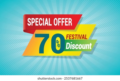 special offer Upto 70% off sale banner tamplete. Super mega Discount festival sale background. flash sale tag Badge. poster for marketing promotion, retail store, online shopping, or ecommerce website