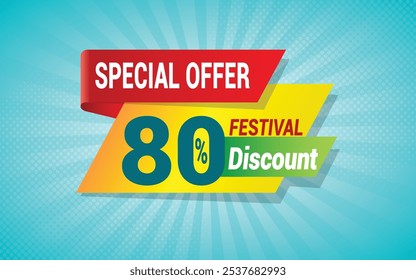 special offer Upto 80% off sale banner tamplete. Super mega Discount festival sale background. flash sale tag Badge. poster for marketing promotion, retail store, online shopping, or ecommerce website