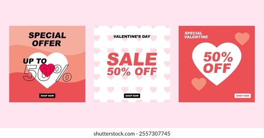Special offer valentine's day modern and minimalist template for celebrating valentine's Day on 14 February. Wallpaper, flyer, poster, sticker, banner, card.